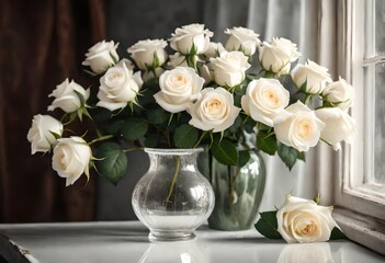 Obraz na płótnie Canvas White roses in vintage vase.