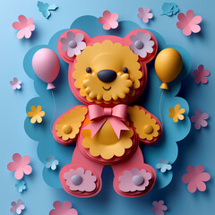 teddy bear with flowers very colorful, art