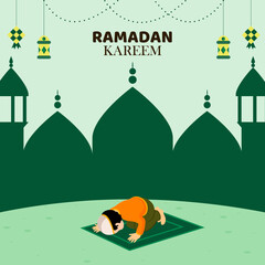 Islamic holiday banner, poster and invitation vector illustration. Mosque background. Ramadan kareem.