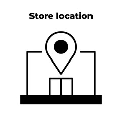 Store location. Shop market vector icon in black EPS 10. Building flat illustration. Trade sign, symbol. Online business concept. How to find us. Isolated on white, used for app, dev, web, element