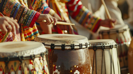 The mesmerizing sound of drums and flutes can be heard as dancers perform lively traditional dances...
