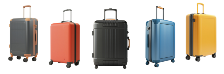 Vibrant Travel Suitcase Collection, Isolated Cutouts on Transparent Background. PNG 