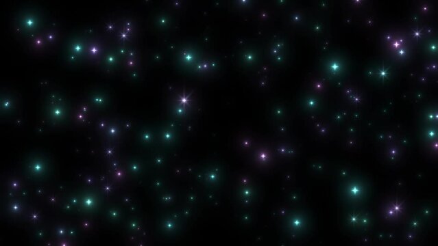 abstract shiny aqua pink stars glittering on dark background 4k animation, glowing sparkle design element