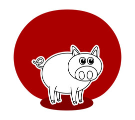 Illustration of a pig with red decoration for the butchery - vector