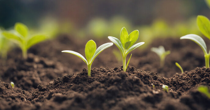 A close-up of a young seedling emerging from rich soil, symbolizing growth and new life.