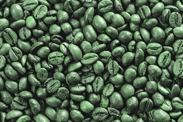 Zelfklevend Fotobehang Background from coffee raw grains. Green coffee for frying. Coffee preparation © Evgenii