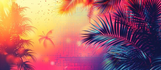 Summer banner with vibrant tropical leaves against a gradient background and with place for text