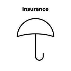 Insurance. Umbrella outline icon. Rain protection symbol. White. Trendy flat isolated protection symbol, sign used for: illustration, logo, mobile, app, design, web, dev, ui, ux, gui. Vector EPS 10
