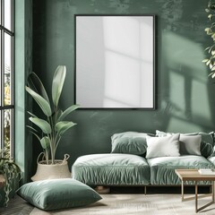 Mock up poster frame in interior background, Scandinavian style, 3d render