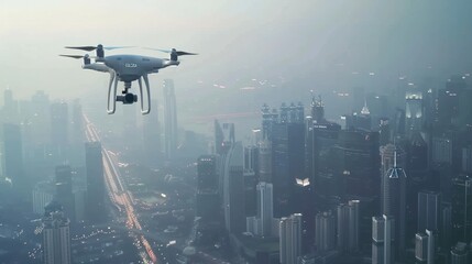 a drone flying over a city