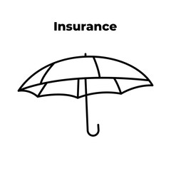 Insurance. Umbrella outline 3d icon. Rain protection symbol. White. Trendy flat isolated protection symbol, sign for: illustration, logo, mobile, app, design, web, dev, ui, ux, gui. Vector EPS 10