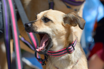 mixed-breed dog on a lead, portrait