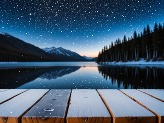 Product Display background, Frosted Lake and Dreamy Winter Starry Night background, for Product Photography