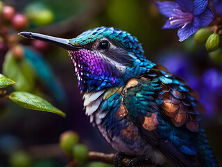 Fototapeta premium hummingbird with a blueberry. generative ai