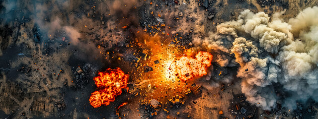 Explosive detonation on ground view from above