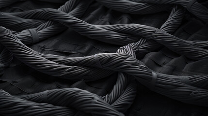 A weave of nylon and polypropylene ropes, demonstrating durability and versatility, set against a dark, elegant background