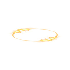 Three dimensional shiny golden nimbus. Golden halo angel ring. Light realistic halo, angel ring, Saint aureole symbol.  Magic fantasy portal. Futuristic teleport. Light effect. PNG.
