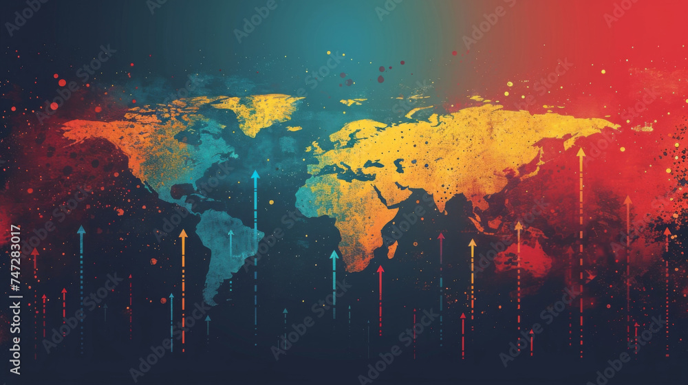 Aufkleber global market expansion strategy a globe with multiple arrows pointing in different directions repre