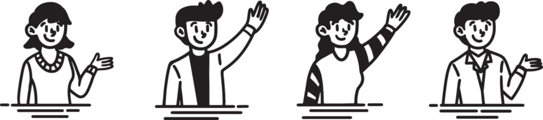 line art of people for teaching in class and learning.