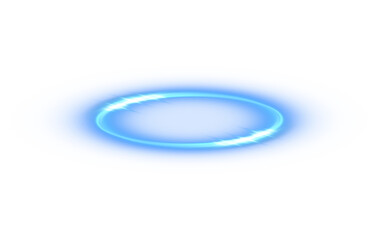 Three dimensional shiny blue nimbus. Blue halo angel ring. Light realistic halo, angel ring, Saint aureole symbol.  Magic fantasy portal. Futuristic teleport. Light effect. PNG.
