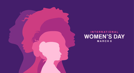 Naklejki  IWD, International Women's Day template, vector, banner, poster, card, logo, silhouette, illustration, design for Women's day wishes, greeting card, web, flyer, social media post, 8th March