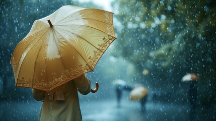 Rear view of man holding umbrella