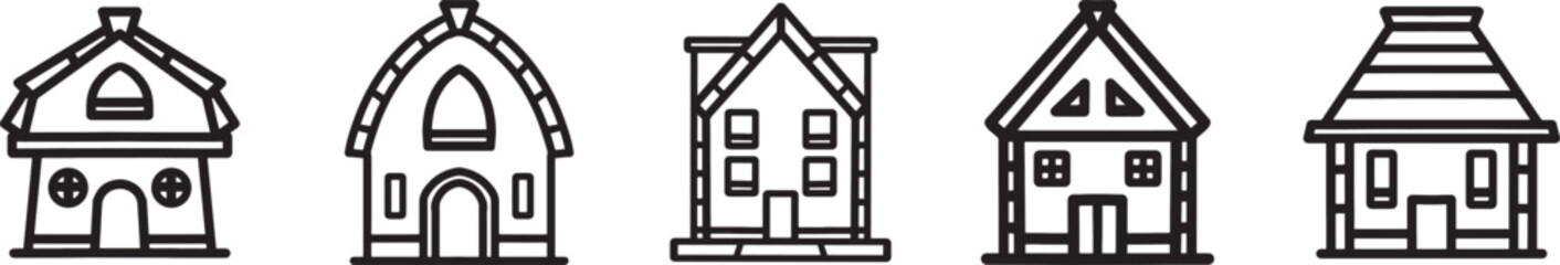 illustration of building residence set on black