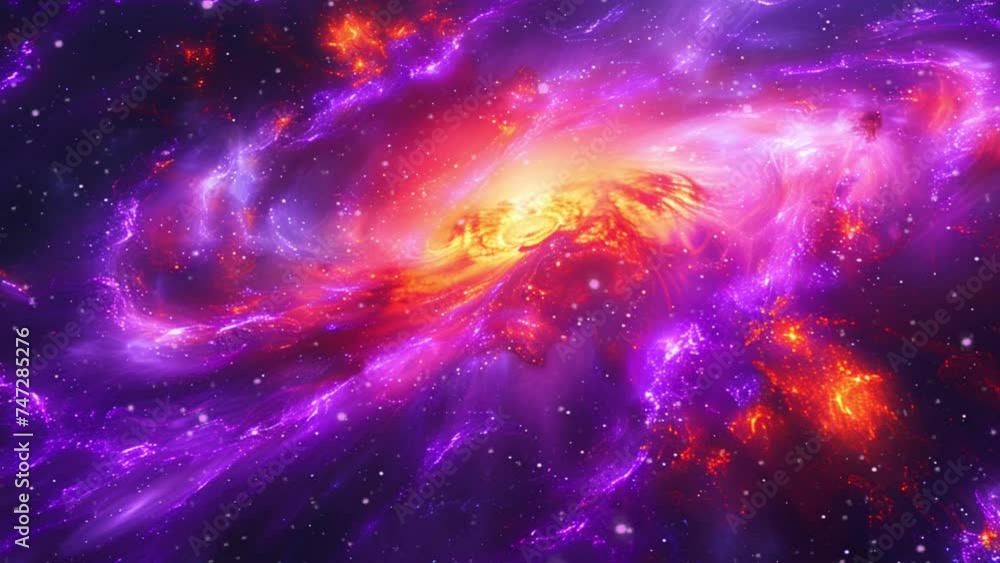 Wall mural animation of purple galaxy space nebula towards bright light loop background