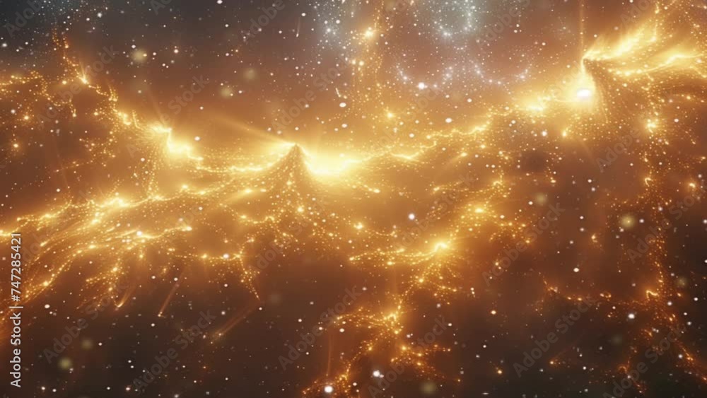 Wall mural animation of golden galaxy space nebula towards bright light loop seamless background