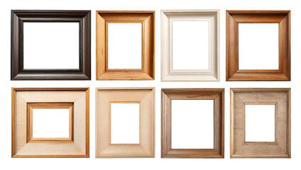 Set of Brown, white, black or red wood frame or photo frame isolated on transparent background. clipping path. cut-out.