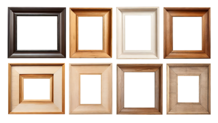 Set of Brown, white, black or red wood frame or photo frame isolated on transparent background. clipping path. cut-out.
