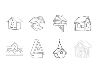 Bird home icon set,bird house set, or bird house or nest set line art vector.