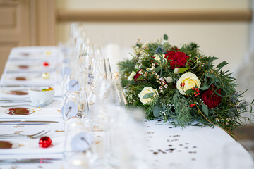 Sophisticated and Festive Wedding Reception Table Setting with Elegant Decorations