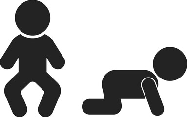 Bundle set isolated pictogram sleeping crawling baby, infant and child sign symbol in white background