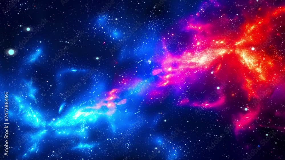 Wall mural animation of beautiful blue and purple nebula galaxy space towards bright light loop seamless backgr