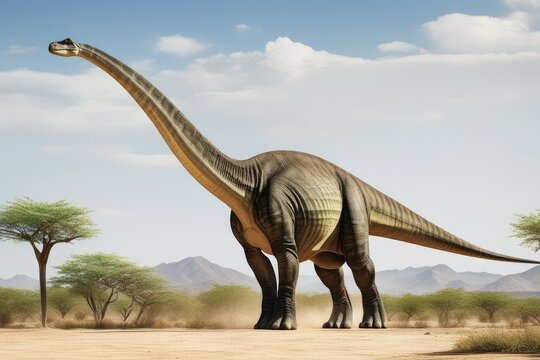 a high quality stock photograph of a Brachiosaurus dinosaur full body