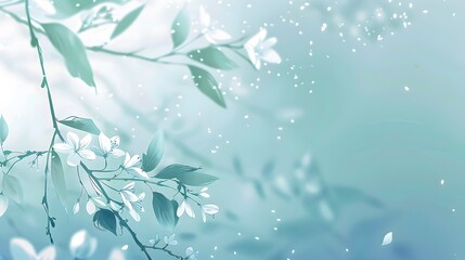 Gentle Spring Floral Background with Soft Blue Tones and Bokeh Effect