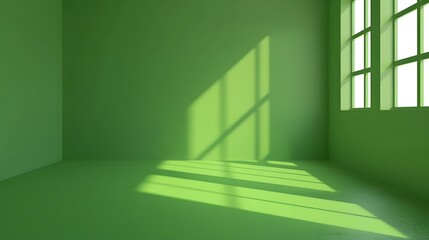 Green Room with Sunlight Through Window Casting Shadows