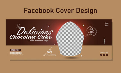 Delicious chocolate cake web banner or shop social media timeline cover design template