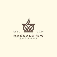 contemporary coffee shop logo with v60 device, manual brewing