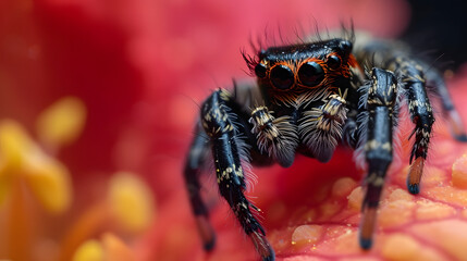 Jumping Spider on a Flower Macro Photography
