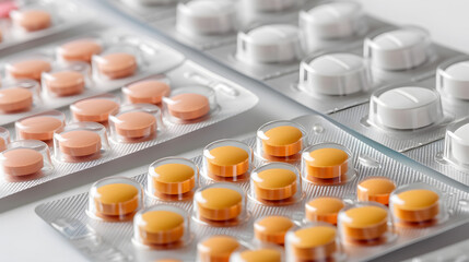 Various Prescription Medication Pills in Blister Packs Closeup