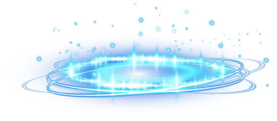 Three dimensional shiny blue nimbus. Blue halo angel ring. Light realistic halo, angel ring, Saint aureole symbol.  Magic fantasy portal. Futuristic teleport. Light effect. PNG.
