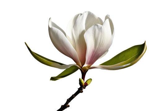 a high quality stock photograph of a single magnolia flower full body isolated on a white background