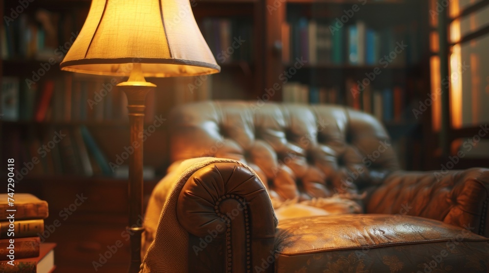Aufkleber a closeup of a reading nook with a comfy armchair and a soft lamp exemplifying the cozy and inviting