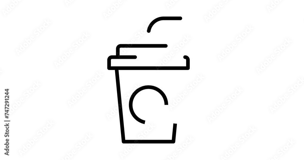 Poster drink animated outline icon on white background. drink 4k video animation for web, mobile and ui des
