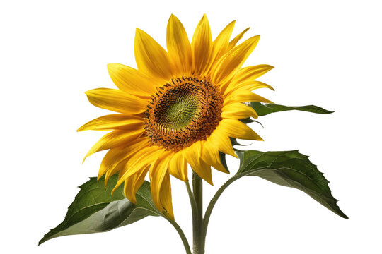 a high quality stock photograph of a single sunflower flower full body isolated on a white background