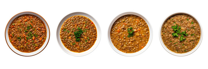 Set of hearty lentil soup on a transparent background. - obrazy, fototapety, plakaty