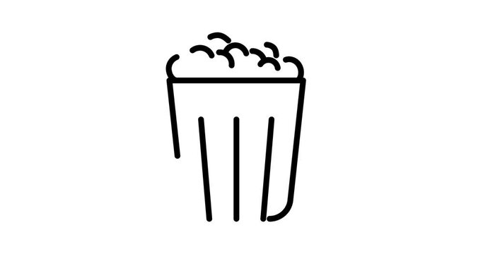 pop corn animated outline icon on white background. pop corn 4k video animation for web, mobile and ui design