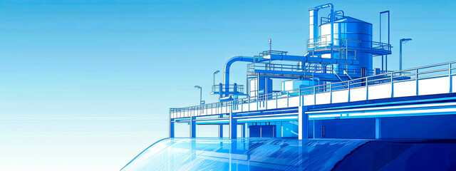 Industrial Plant Blueprint Illustration with Blue Tones
